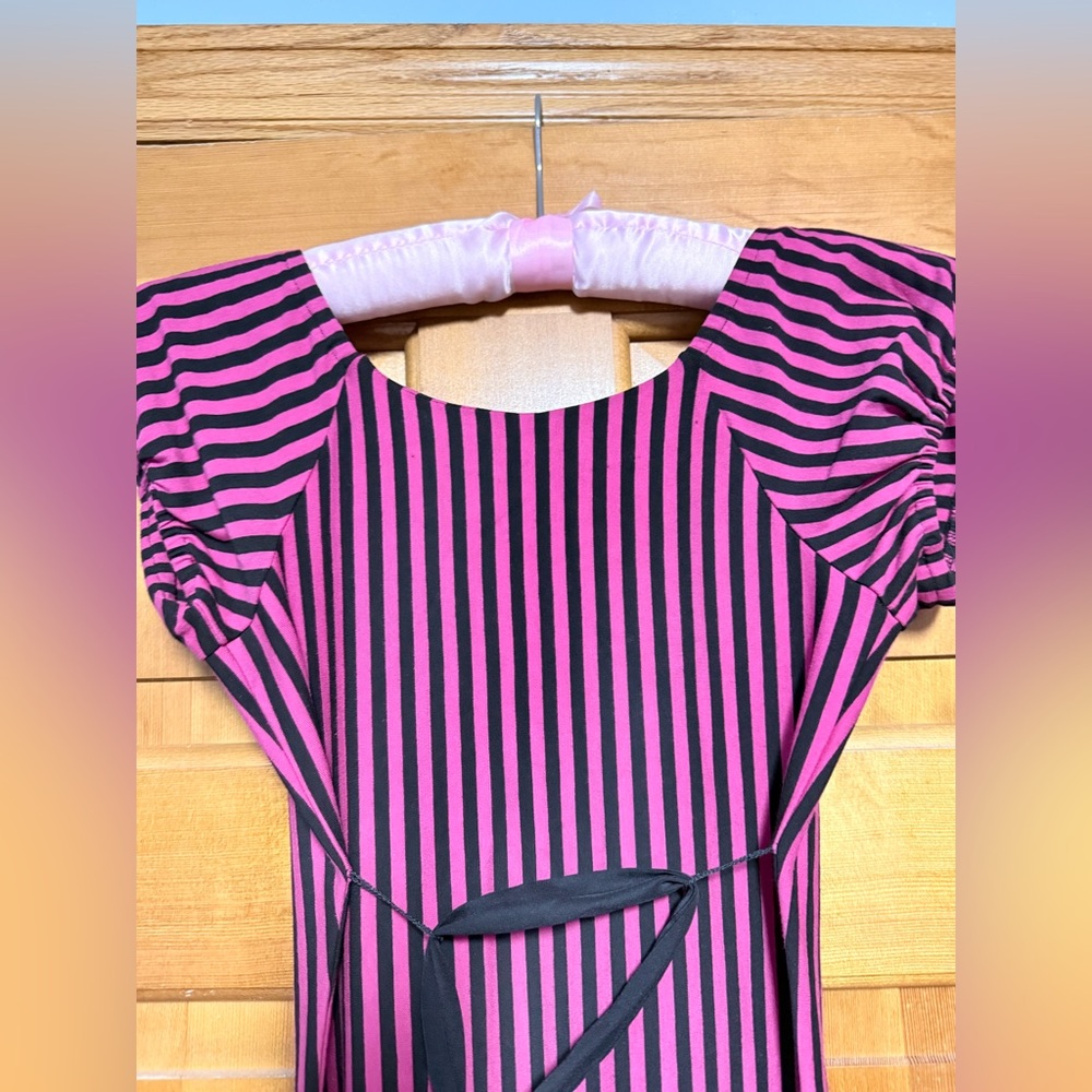 Vintage Y2K Betsey Johnson Hot Pink Black Stripe Midi Dress medium sexy - Picture 5 of 9